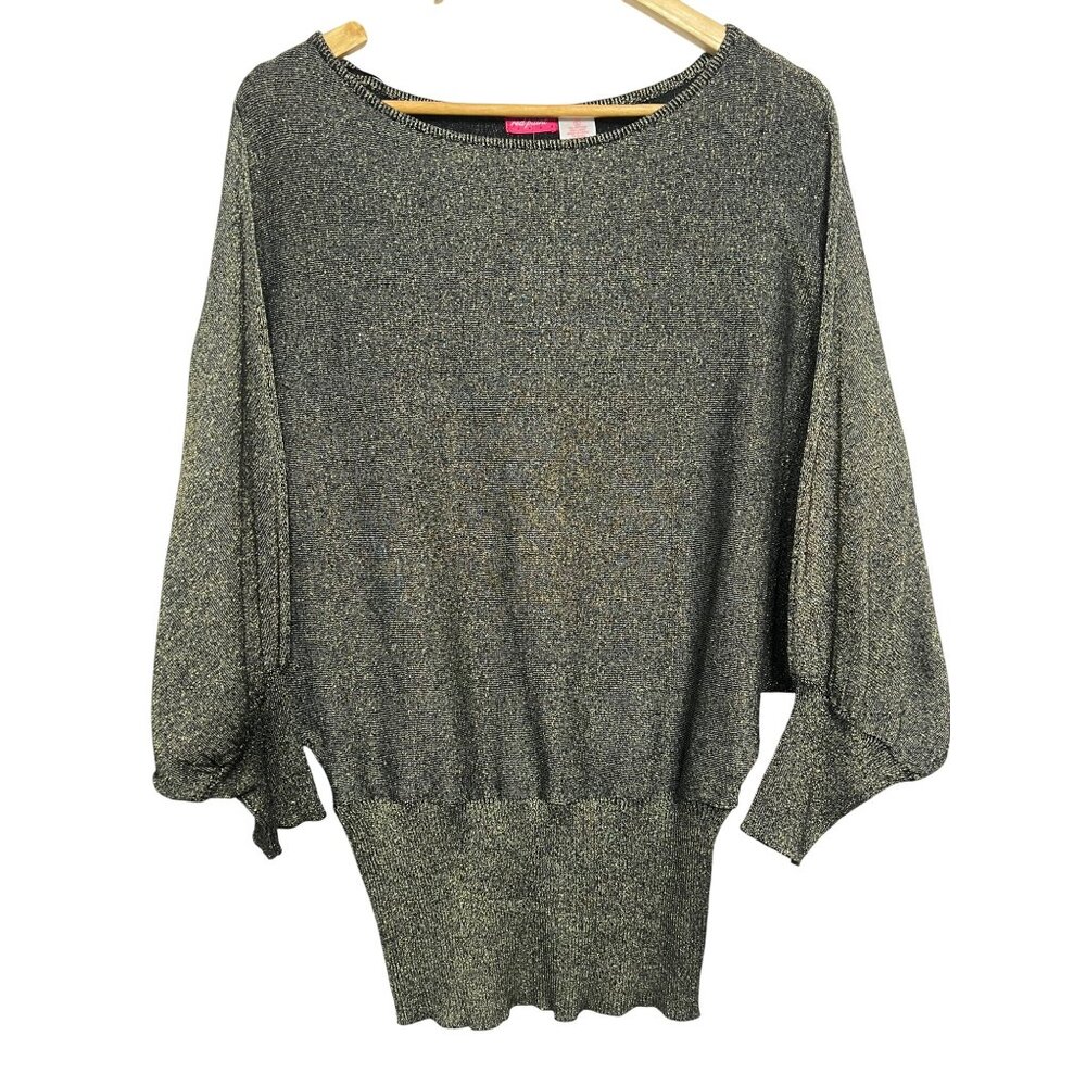 Red Paint Women Metallic Gold Gray Large Knit Sweater  Cotton & Lurex Sparkly